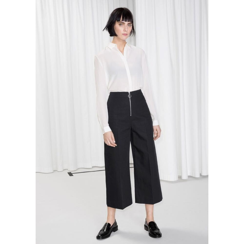 & Other Stories Women's Size 2 O-Ring Zip Culotte Trousers Black Pants